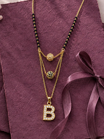 A-Z Letter With Black & White AD Ball Pendant Short Mangalsutra Name Mangalsutra