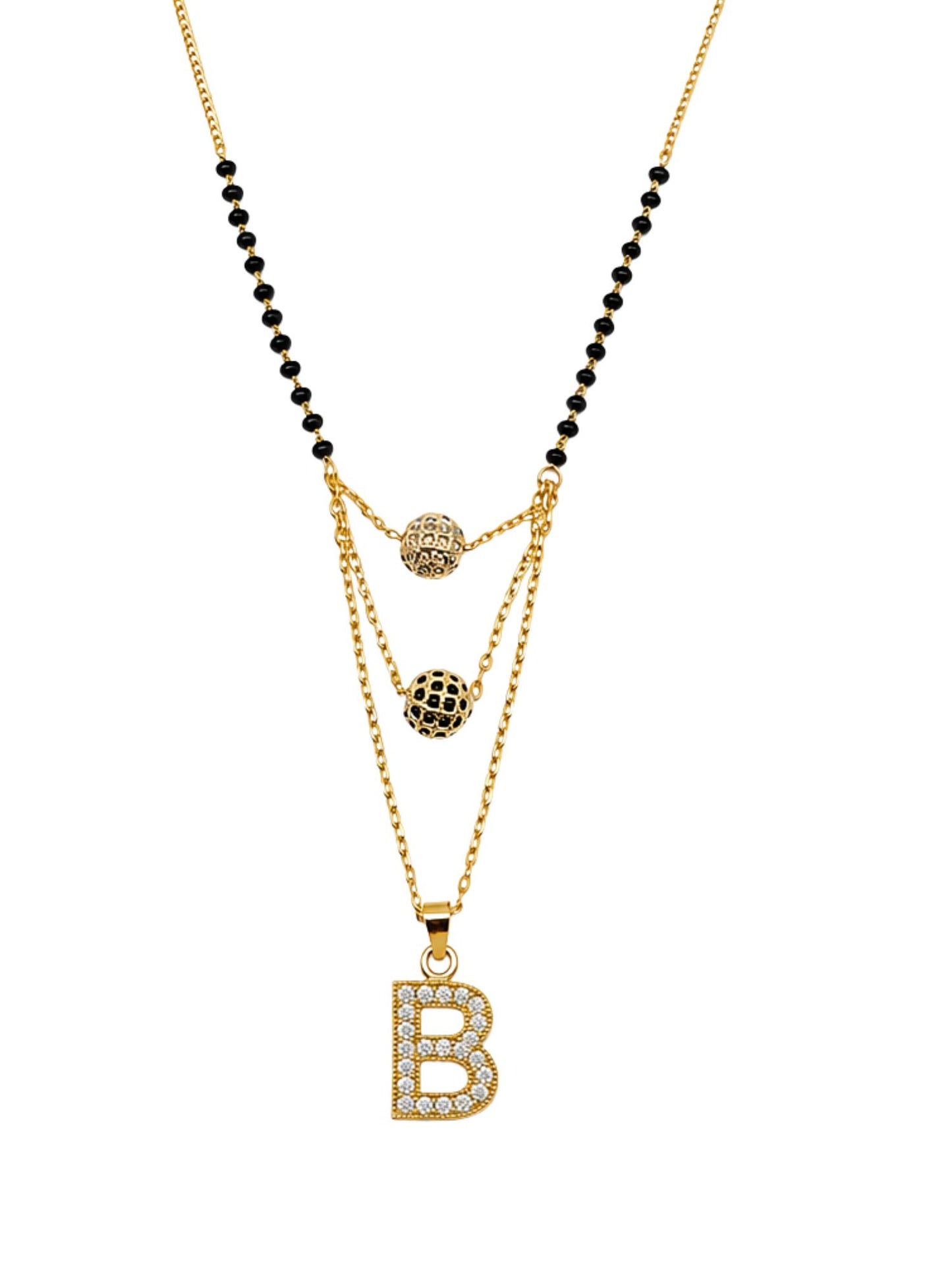 A-Z Letter With Black & White AD Ball Pendant Short Mangalsutra Name Mangalsutra