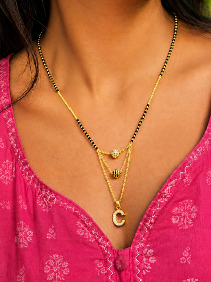 A-Z Letter With Black & White AD Ball Pendant Short Mangalsutra Name Mangalsutra