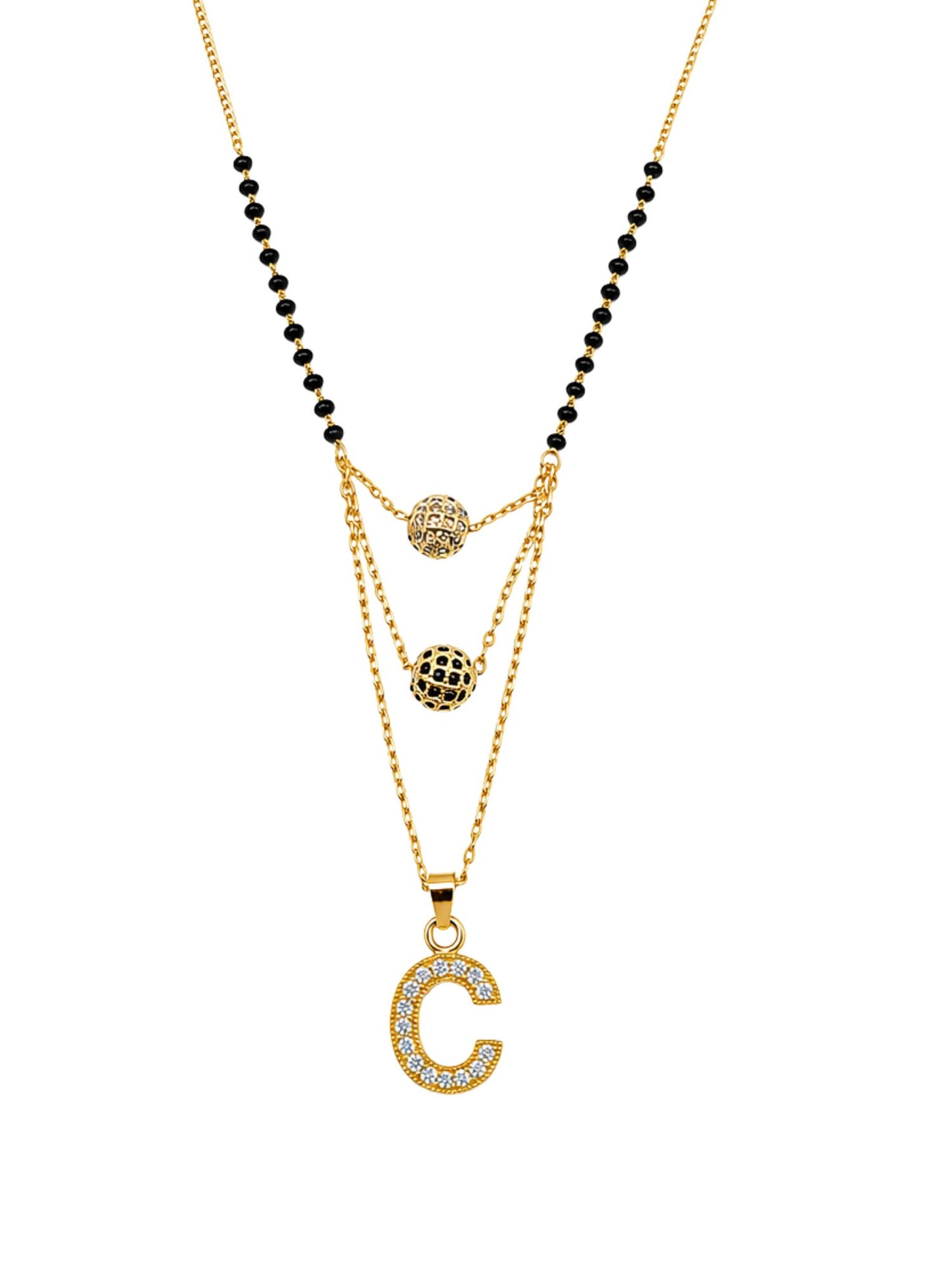 A-Z Letter With Black & White AD Ball Pendant Short Mangalsutra Name Mangalsutra