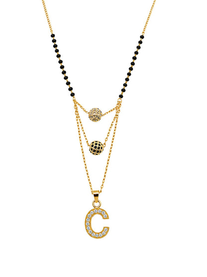 A-Z Letter With Black & White AD Ball Pendant Short Mangalsutra Name Mangalsutra