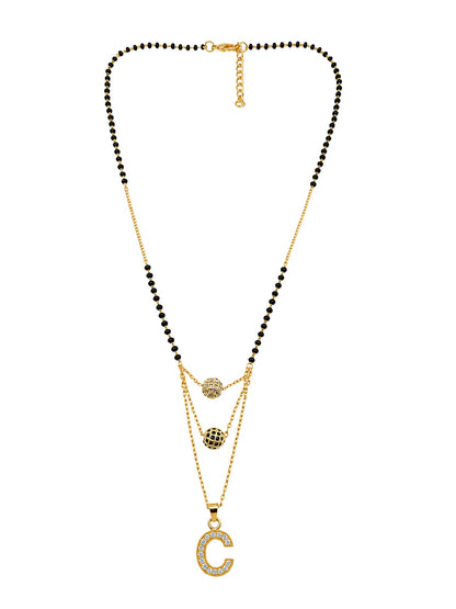 A-Z Letter With Black & White AD Ball Pendant Short Mangalsutra Name Mangalsutra