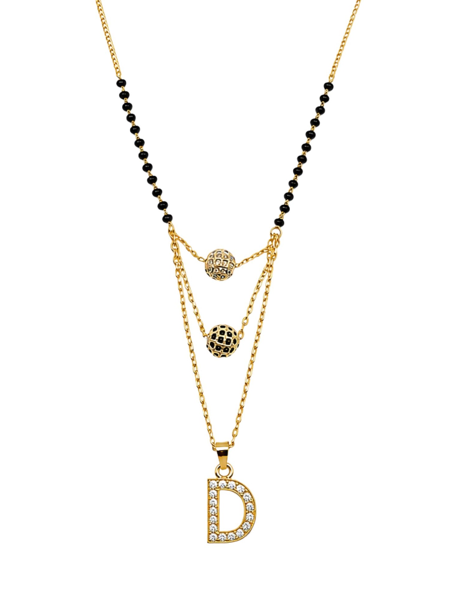A-Z Letter With Black & White AD Ball Pendant Short Mangalsutra Name Mangalsutra