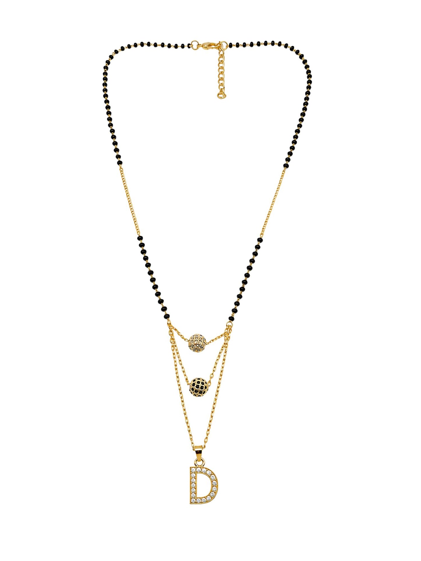 A-Z Letter With Black & White AD Ball Pendant Short Mangalsutra Name Mangalsutra