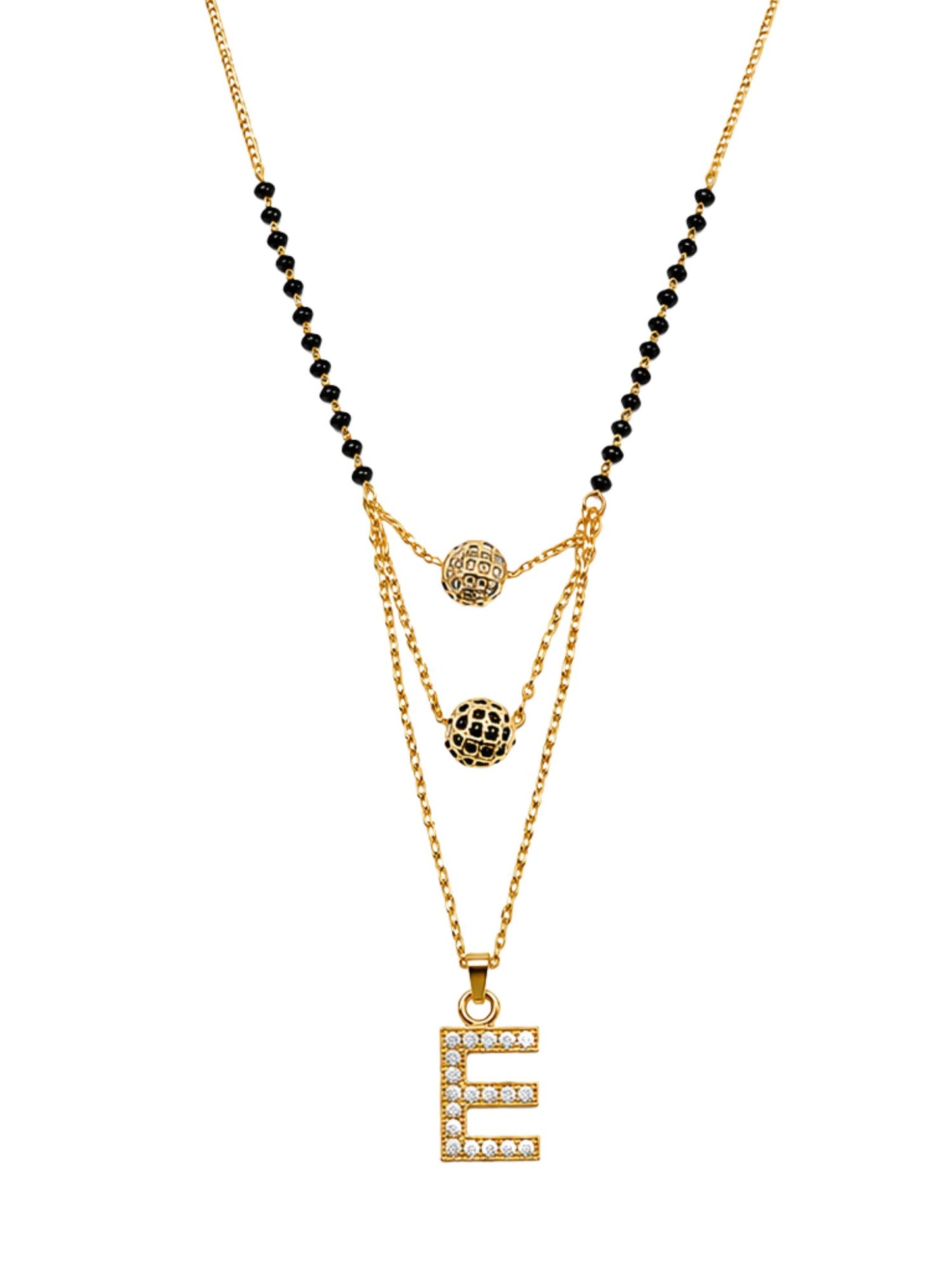 A-Z Letter With Black & White AD Ball Pendant Short Mangalsutra Name Mangalsutra
