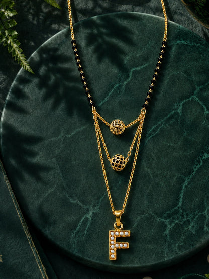 A-Z Letter With Black & White AD Ball Pendant Short Mangalsutra Name Mangalsutra