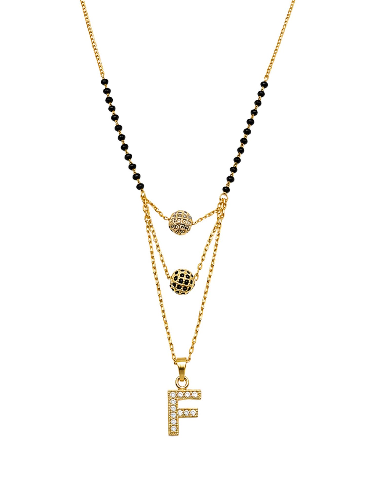 A-Z Letter With Black & White AD Ball Pendant Short Mangalsutra Name Mangalsutra
