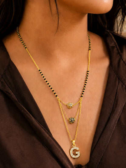 A-Z Letter With Black & White AD Ball Pendant Short Mangalsutra Name Mangalsutra