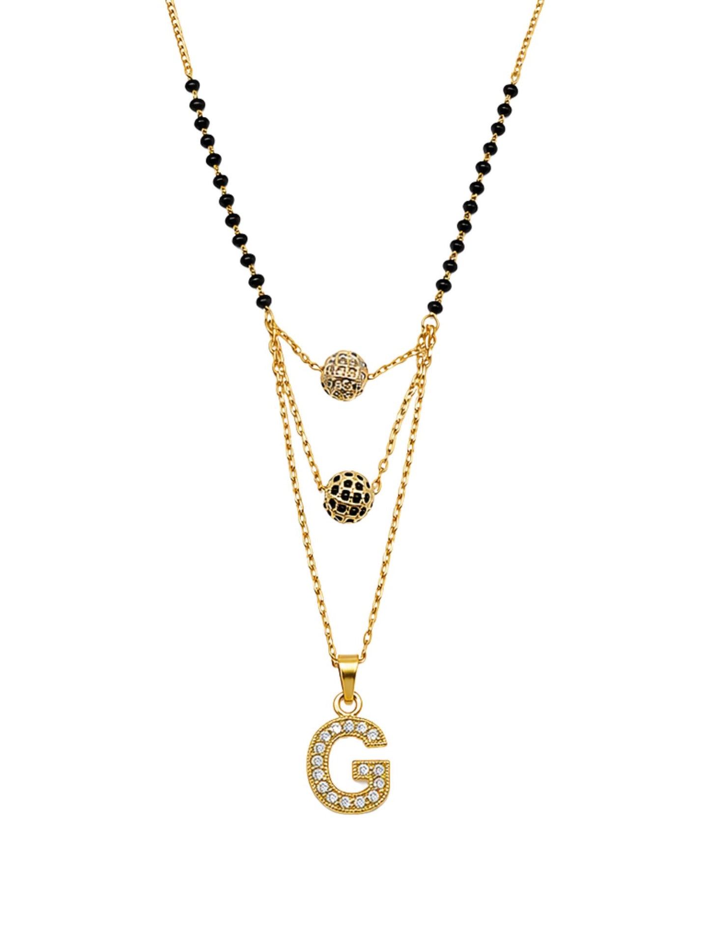 A-Z Letter With Black & White AD Ball Pendant Short Mangalsutra Name Mangalsutra