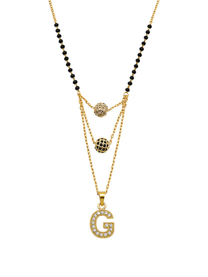A-Z Letter With Black & White AD Ball Pendant Short Mangalsutra Name Mangalsutra