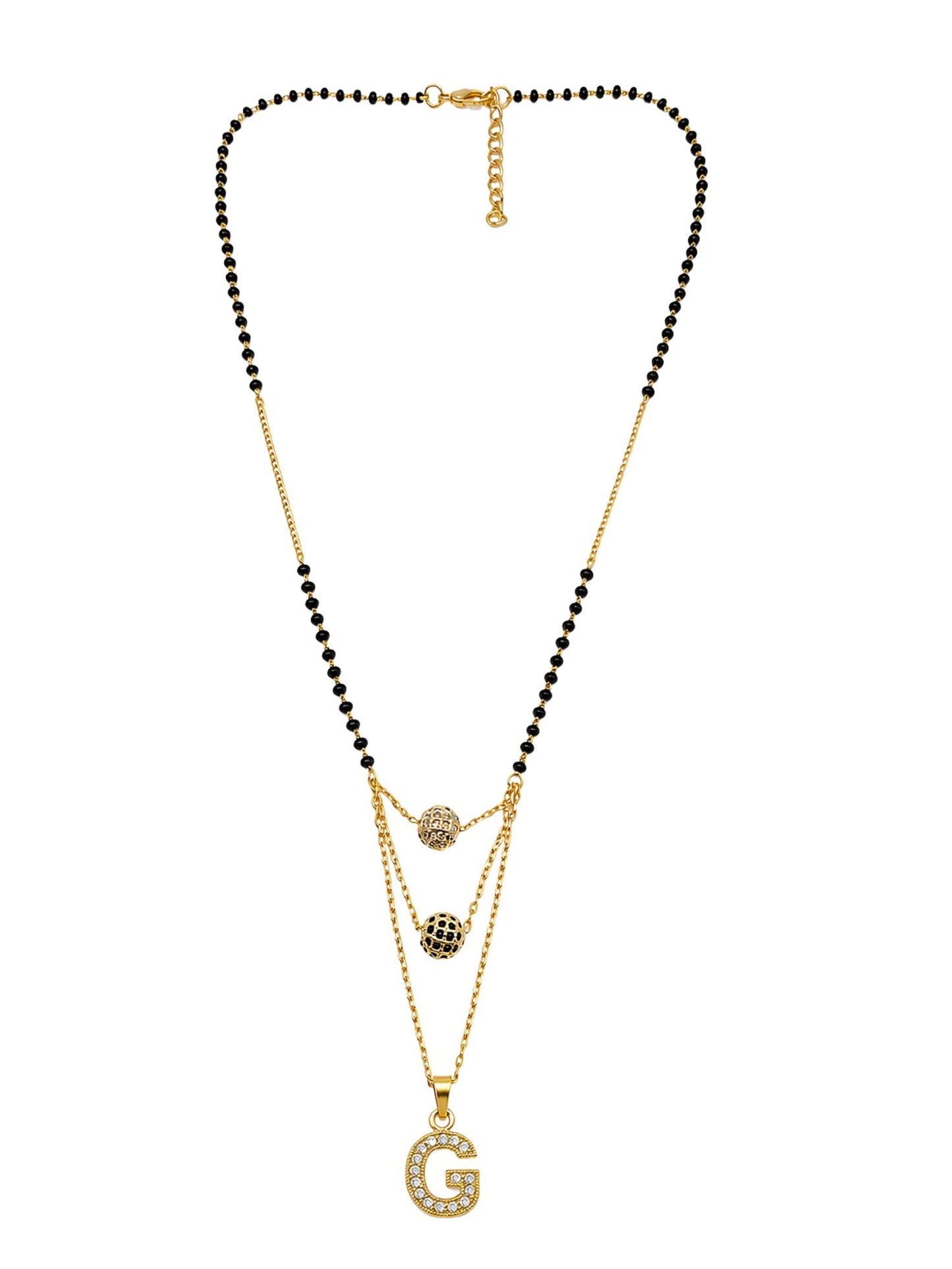 A-Z Letter With Black & White AD Ball Pendant Short Mangalsutra Name Mangalsutra
