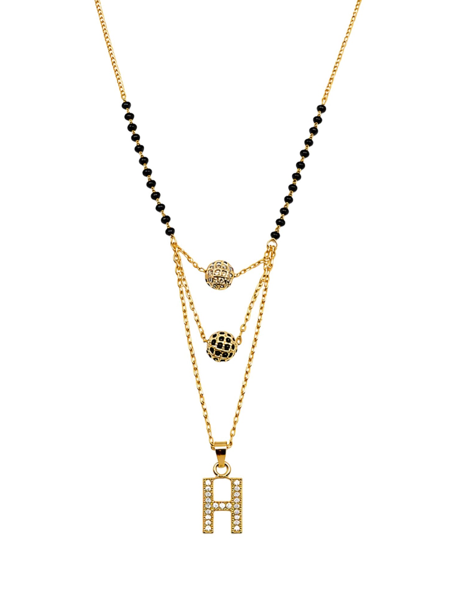 A-Z Letter With Black & White AD Ball Pendant Short Mangalsutra Name Mangalsutra