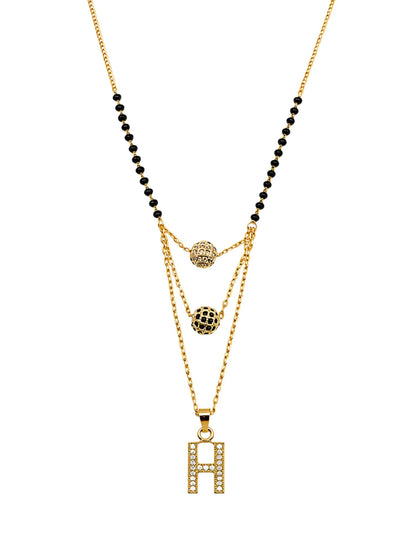 A-Z Letter With Black & White AD Ball Pendant Short Mangalsutra Name Mangalsutra