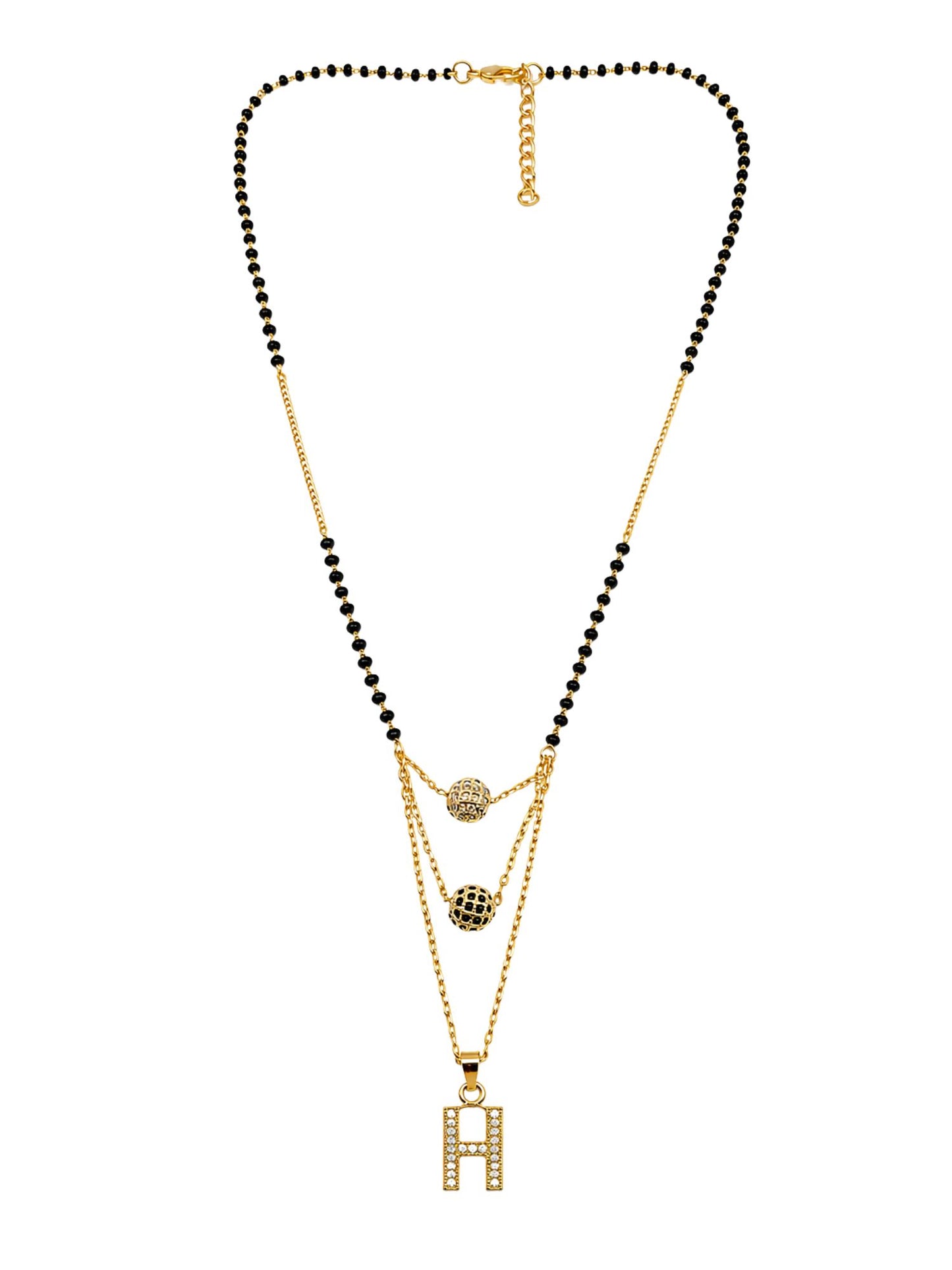 A-Z Letter With Black & White AD Ball Pendant Short Mangalsutra Name Mangalsutra