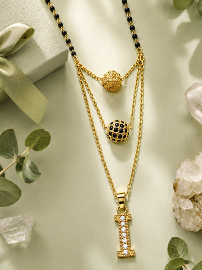 A-Z Letter With Black & White AD Ball Pendant Short Mangalsutra Name Mangalsutra