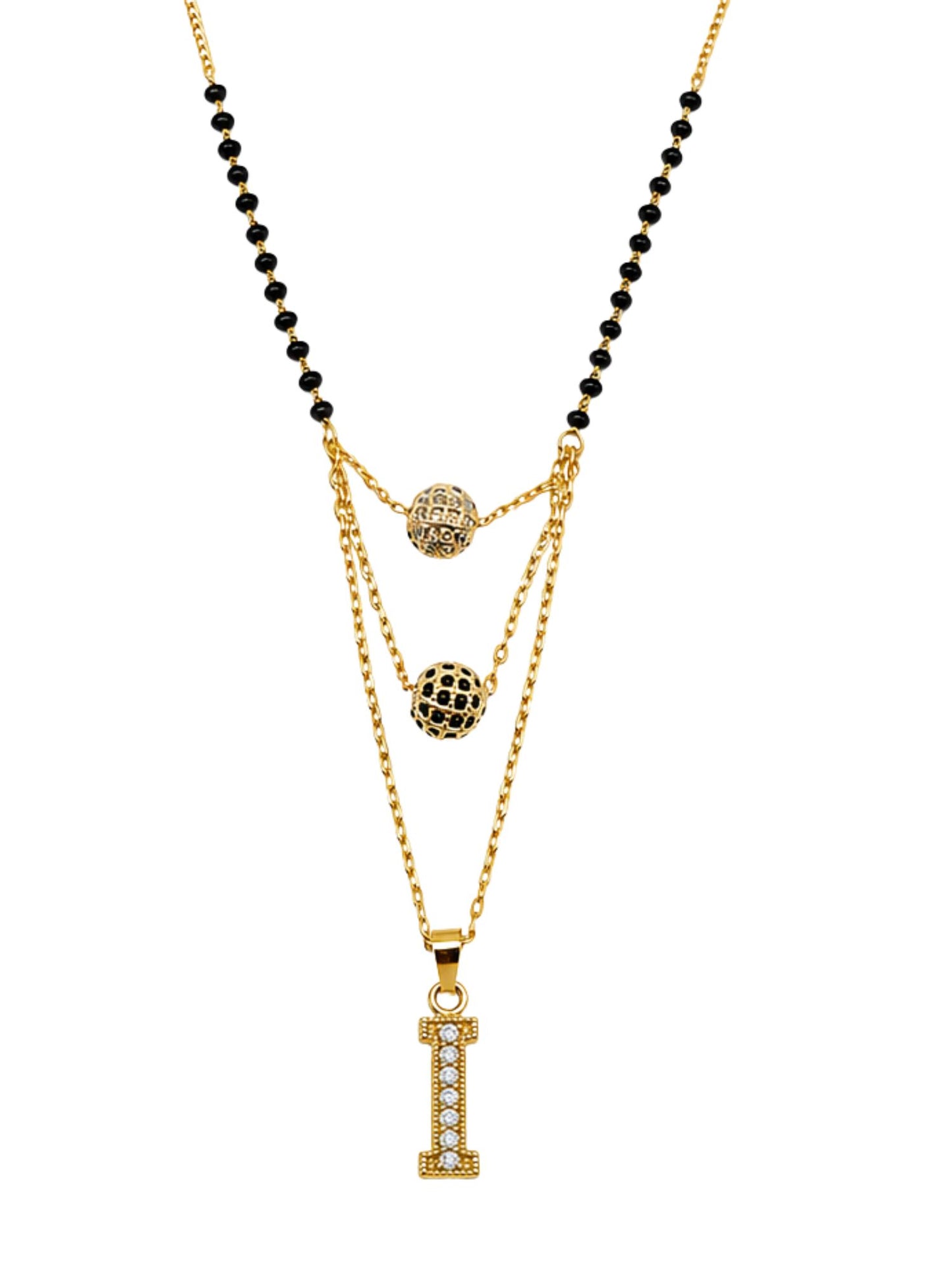 A-Z Letter With Black & White AD Ball Pendant Short Mangalsutra Name Mangalsutra