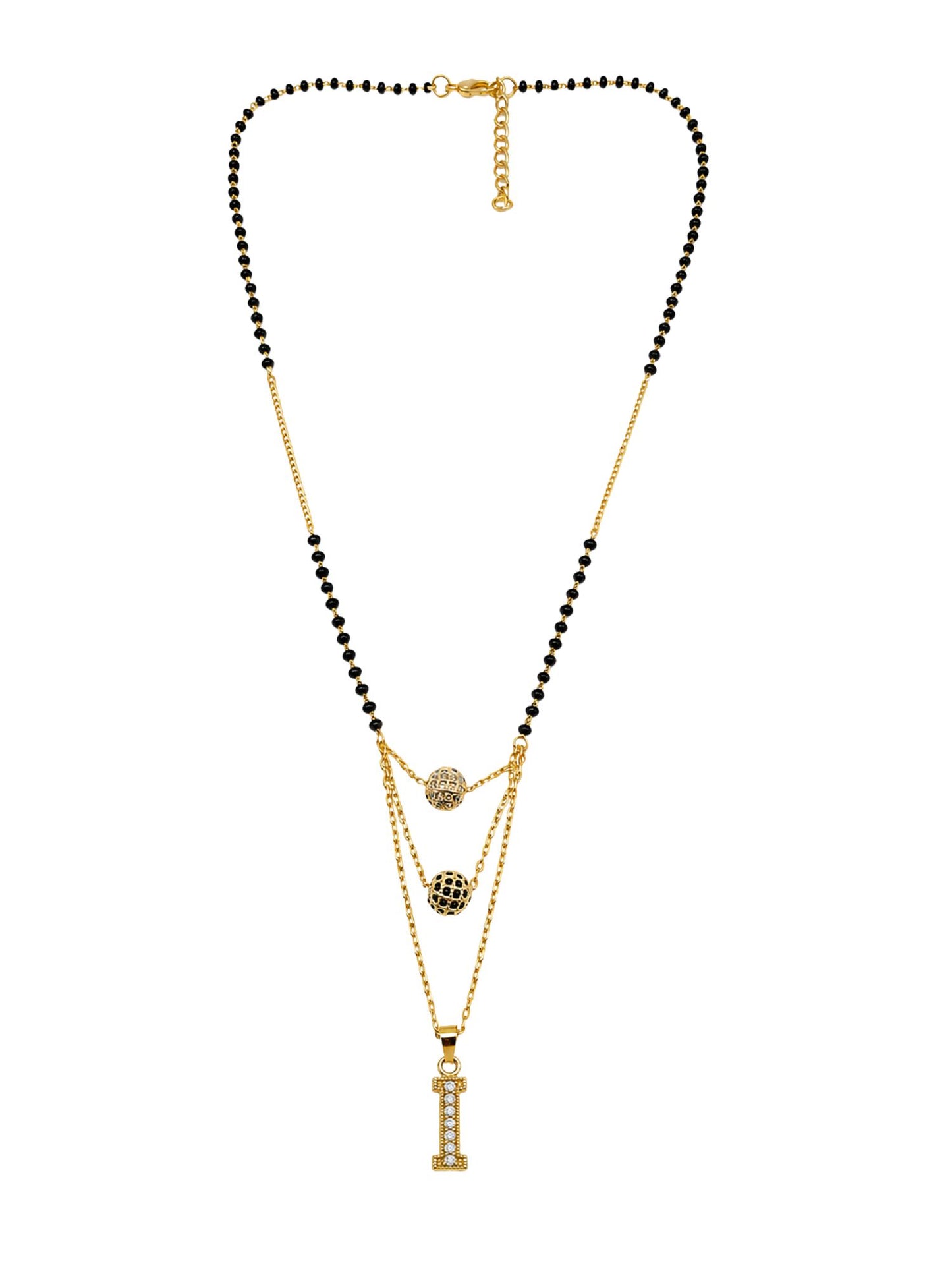 A-Z Letter With Black & White AD Ball Pendant Short Mangalsutra Name Mangalsutra