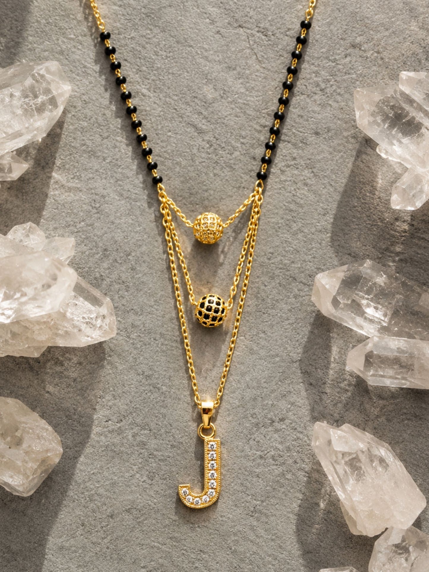 A-Z Letter With Black & White AD Ball Pendant Short Mangalsutra Name Mangalsutra