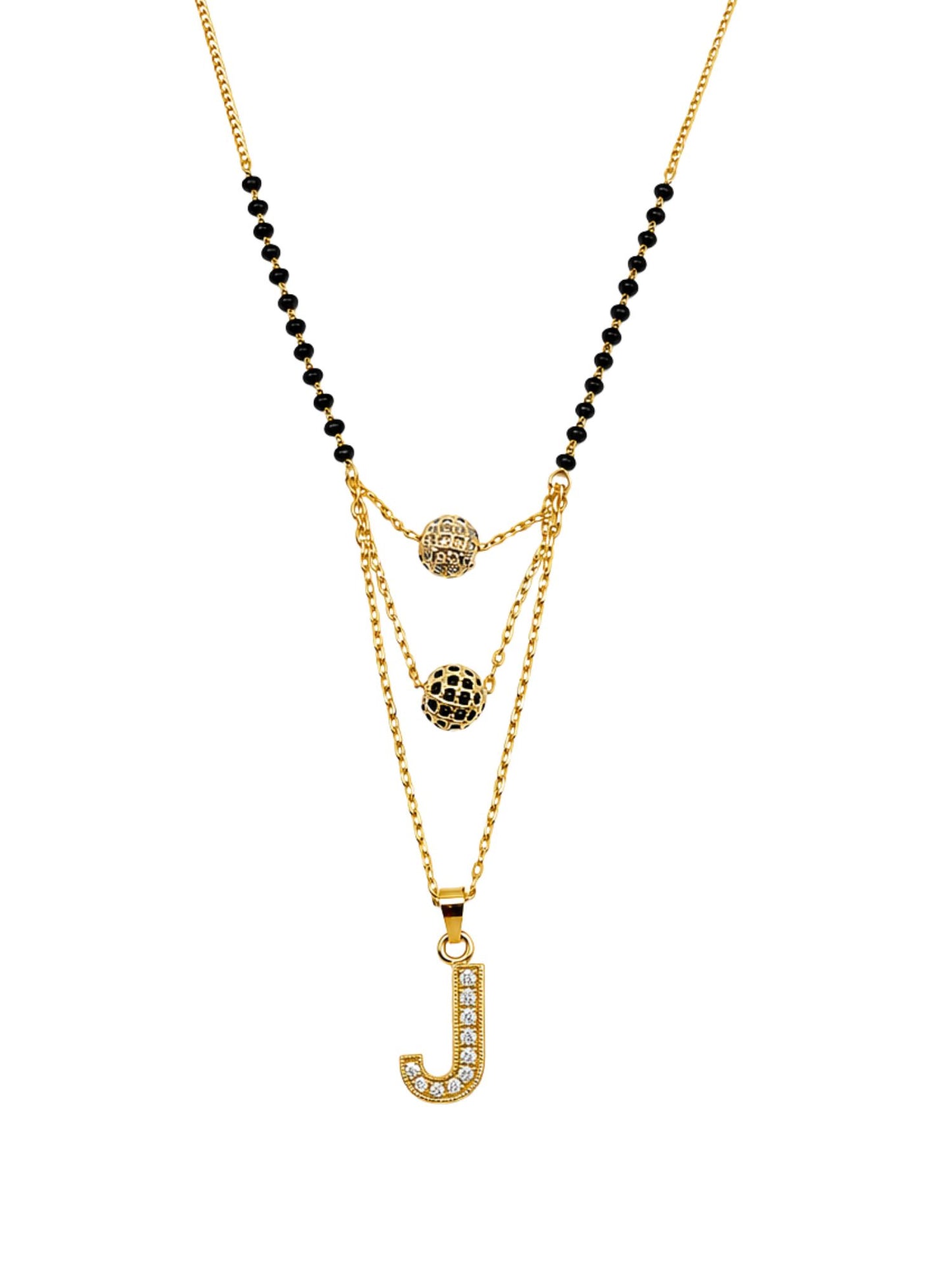 A-Z Letter With Black & White AD Ball Pendant Short Mangalsutra Name Mangalsutra