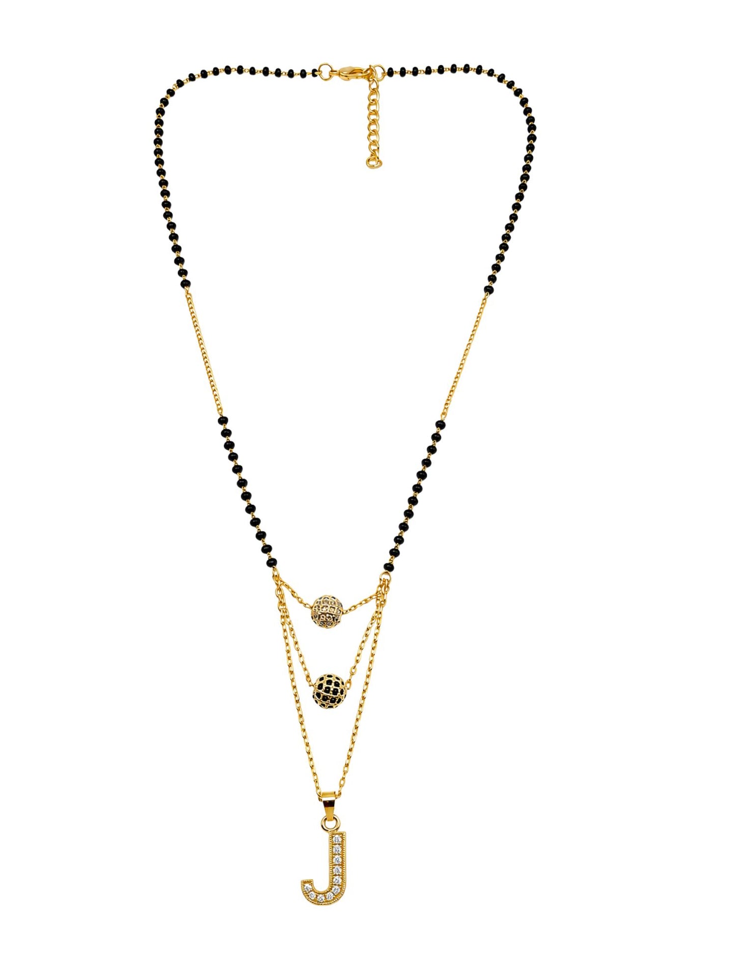 A-Z Letter With Black & White AD Ball Pendant Short Mangalsutra Name Mangalsutra