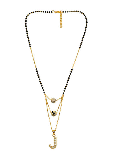 A-Z Letter With Black & White AD Ball Pendant Short Mangalsutra Name Mangalsutra