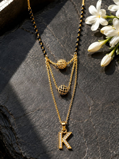 A-Z Letter With Black & White AD Ball Pendant Short Mangalsutra Name Mangalsutra