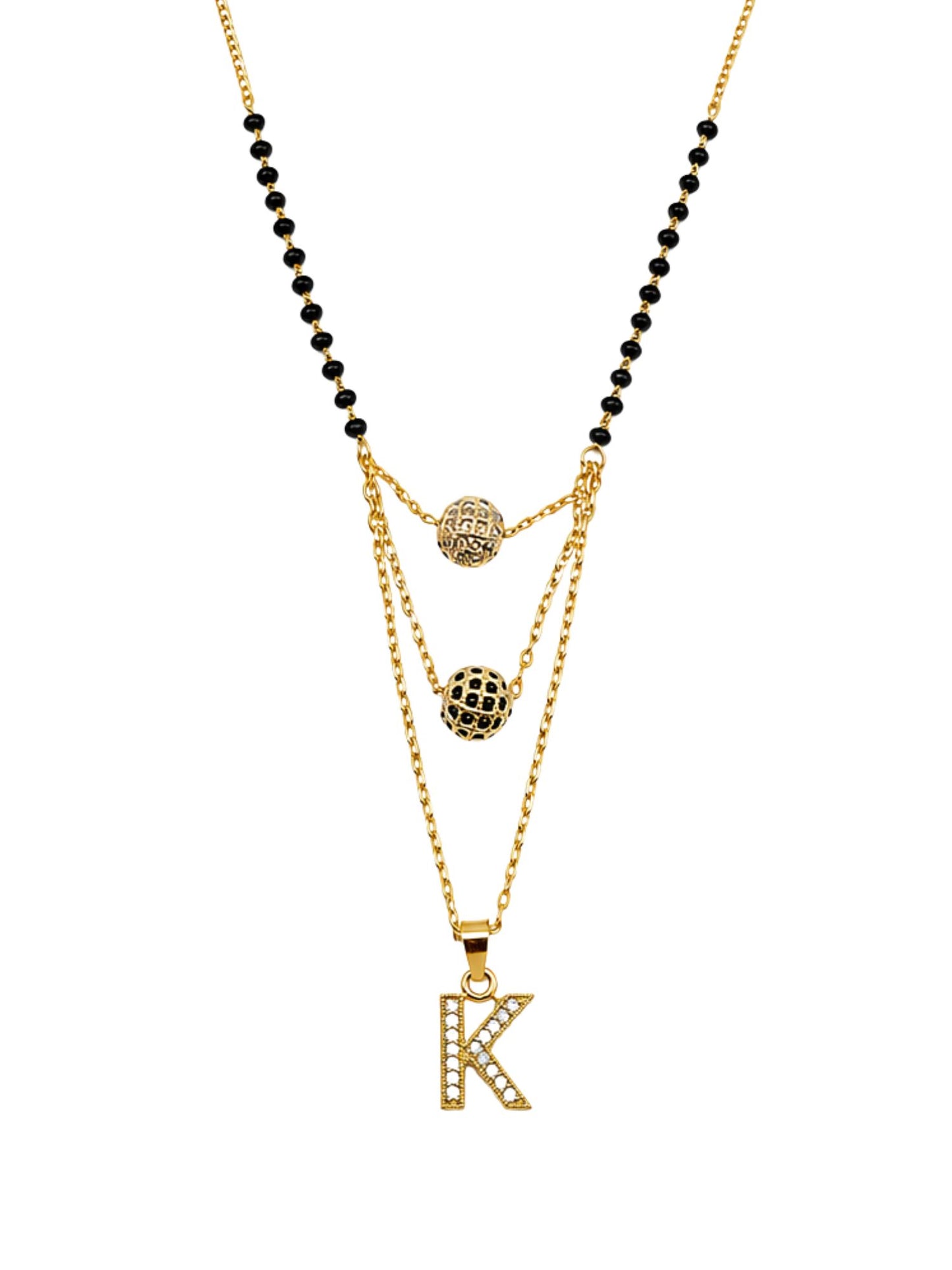A-Z Letter With Black & White AD Ball Pendant Short Mangalsutra Name Mangalsutra