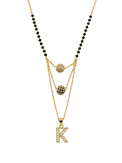 A-Z Letter With Black & White AD Ball Pendant Short Mangalsutra Name Mangalsutra