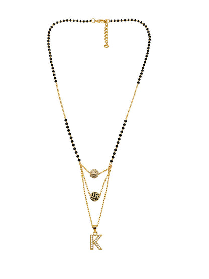 A-Z Letter With Black & White AD Ball Pendant Short Mangalsutra Name Mangalsutra