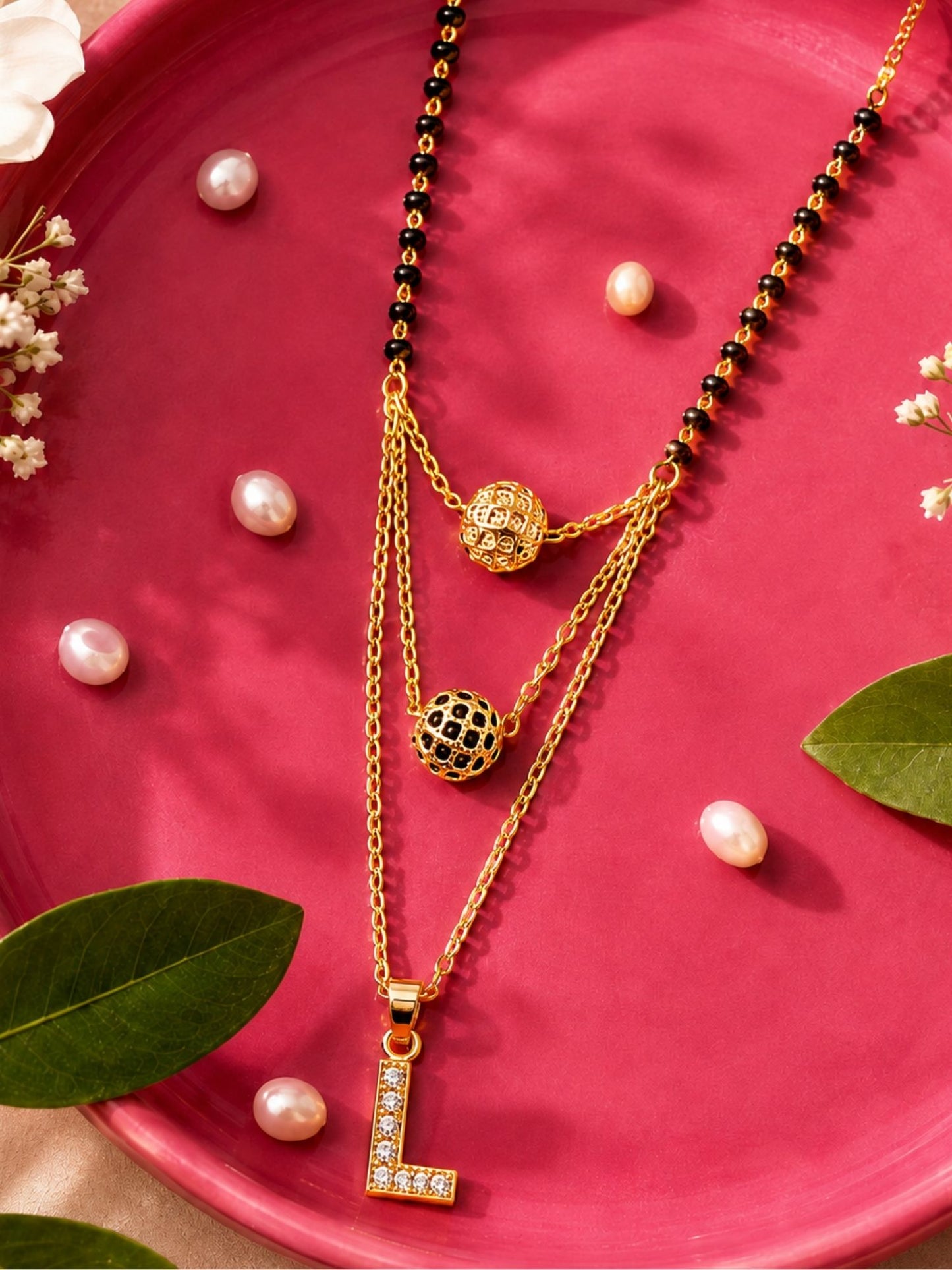 A-Z Letter With Black & White AD Ball Pendant Short Mangalsutra Name Mangalsutra