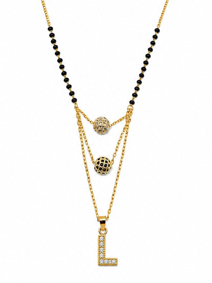 A-Z Letter With Black & White AD Ball Pendant Short Mangalsutra Name Mangalsutra