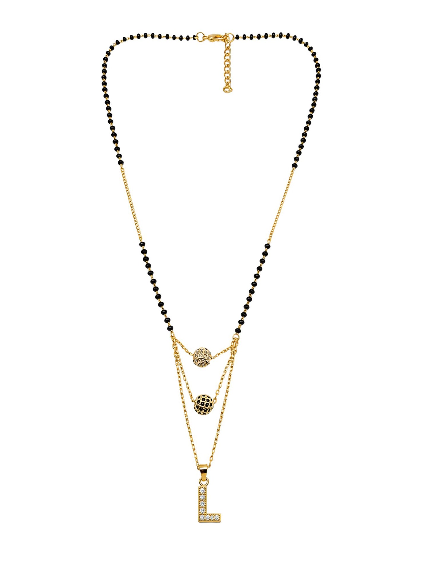A-Z Letter With Black & White AD Ball Pendant Short Mangalsutra Name Mangalsutra