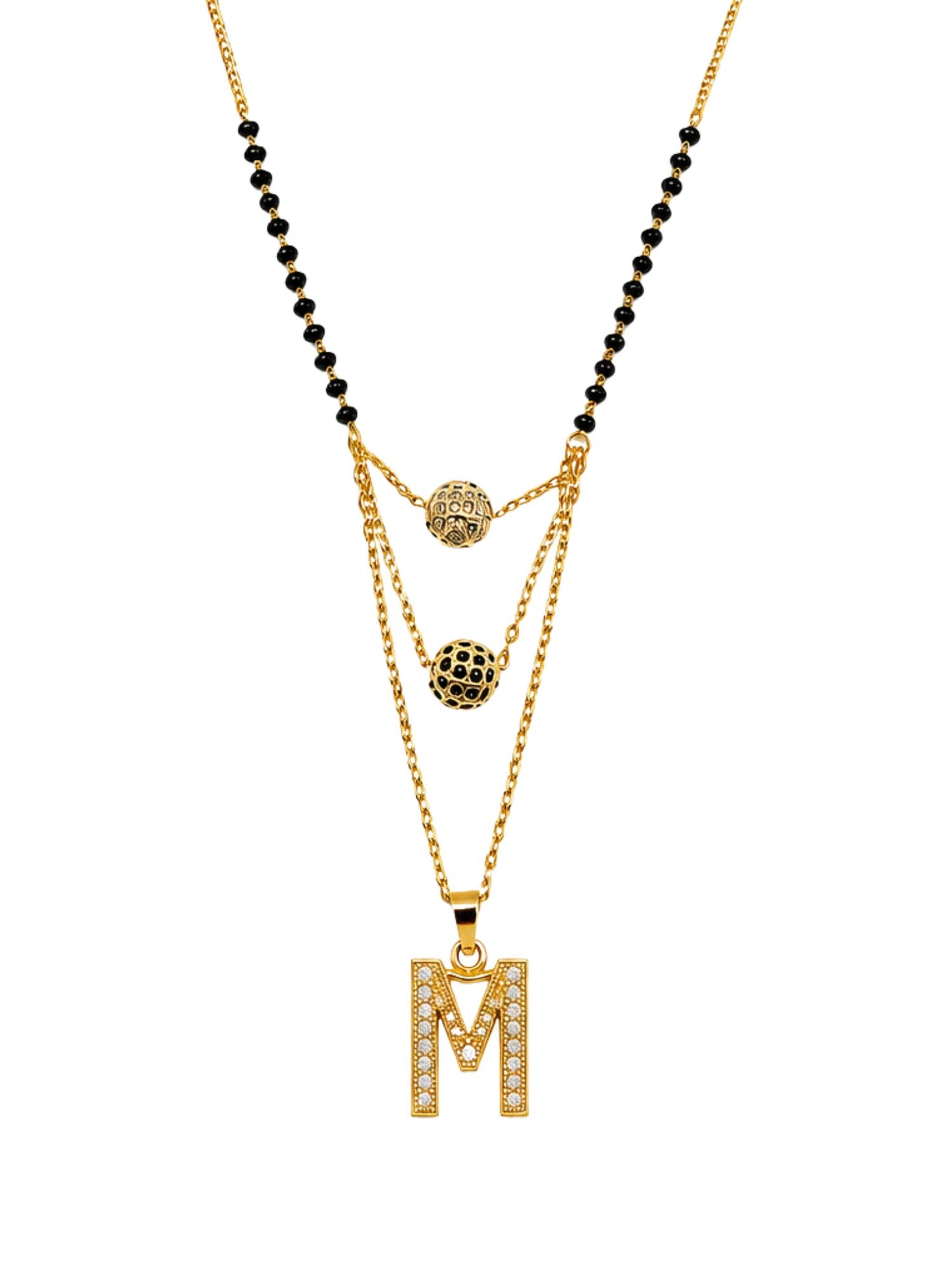 A-Z Letter With Black & White AD Ball Pendant Short Mangalsutra Name Mangalsutra