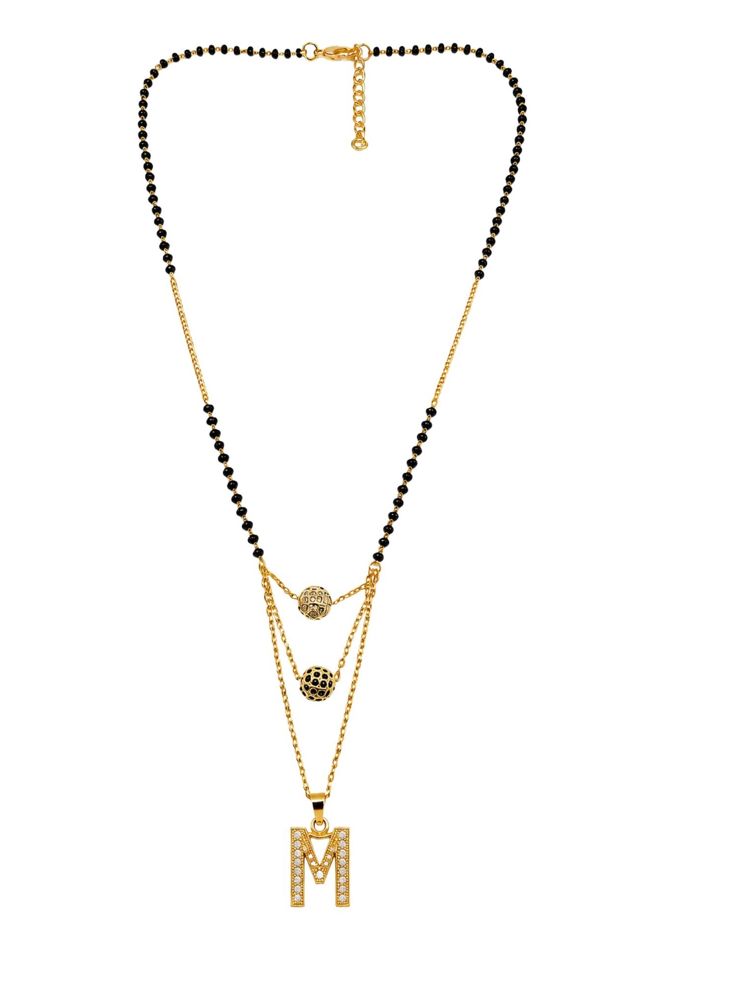 A-Z Letter With Black & White AD Ball Pendant Short Mangalsutra Name Mangalsutra