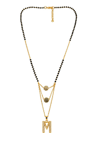 A-Z Letter With Black & White AD Ball Pendant Short Mangalsutra Name Mangalsutra