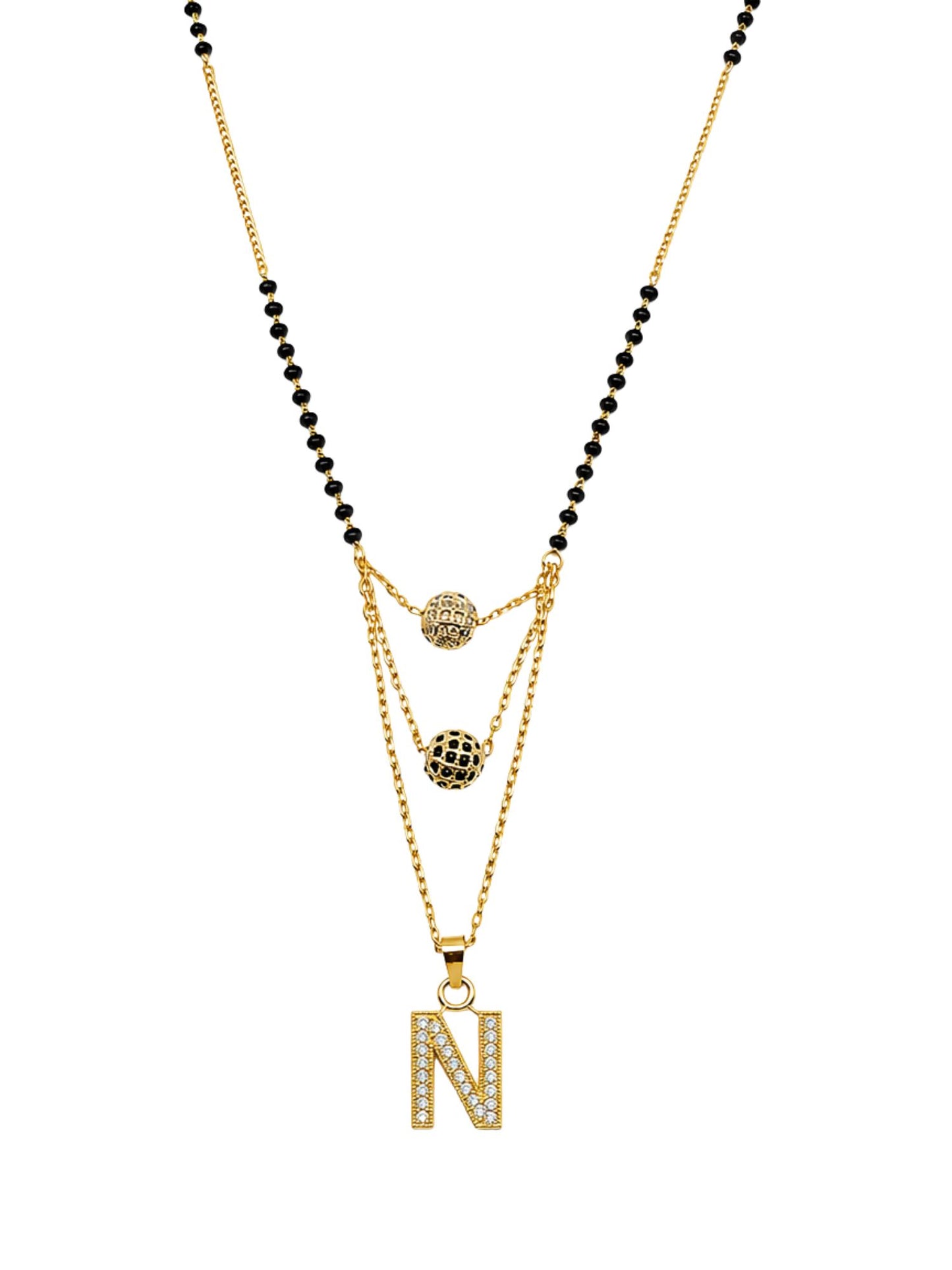 A-Z Letter With Black & White AD Ball Pendant Short Mangalsutra Name Mangalsutra
