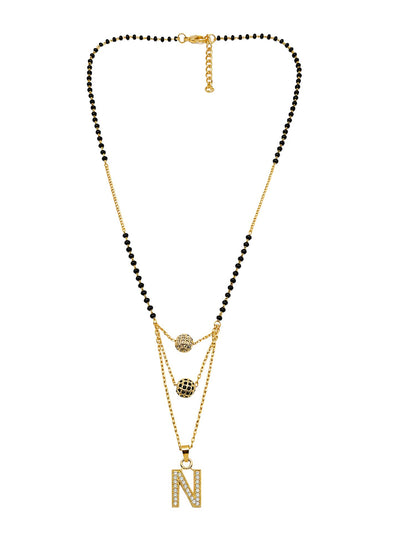 A-Z Letter With Black & White AD Ball Pendant Short Mangalsutra Name Mangalsutra