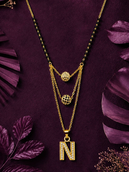 A-Z Letter With Black & White AD Ball Pendant Short Mangalsutra Name Mangalsutra