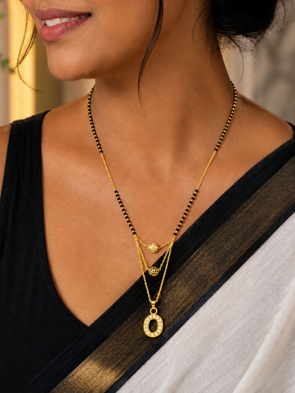 A-Z Letter With Black & White AD Ball Pendant Short Mangalsutra Name Mangalsutra