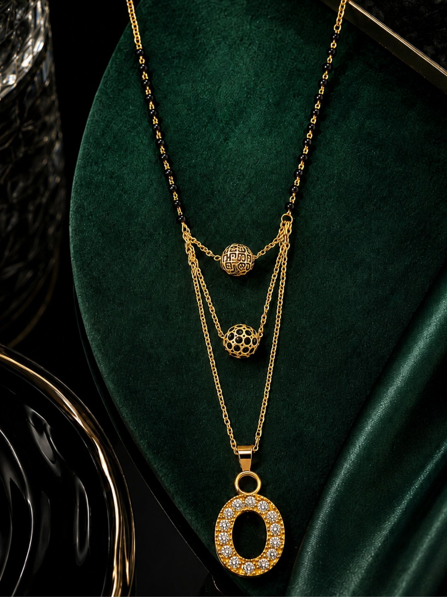 A-Z Letter With Black & White AD Ball Pendant Short Mangalsutra Name Mangalsutra