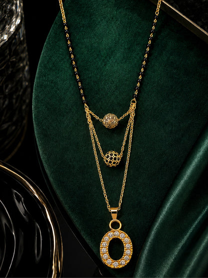 A-Z Letter With Black & White AD Ball Pendant Short Mangalsutra Name Mangalsutra