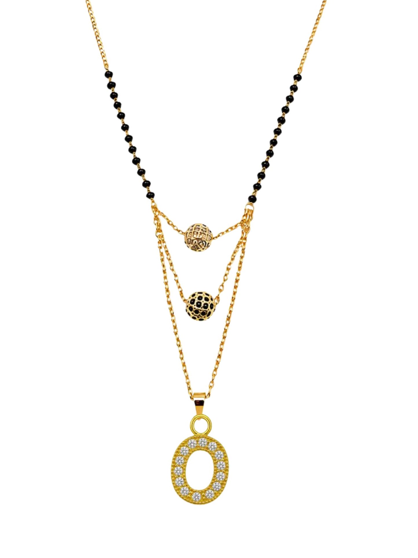 A-Z Letter With Black & White AD Ball Pendant Short Mangalsutra Name Mangalsutra