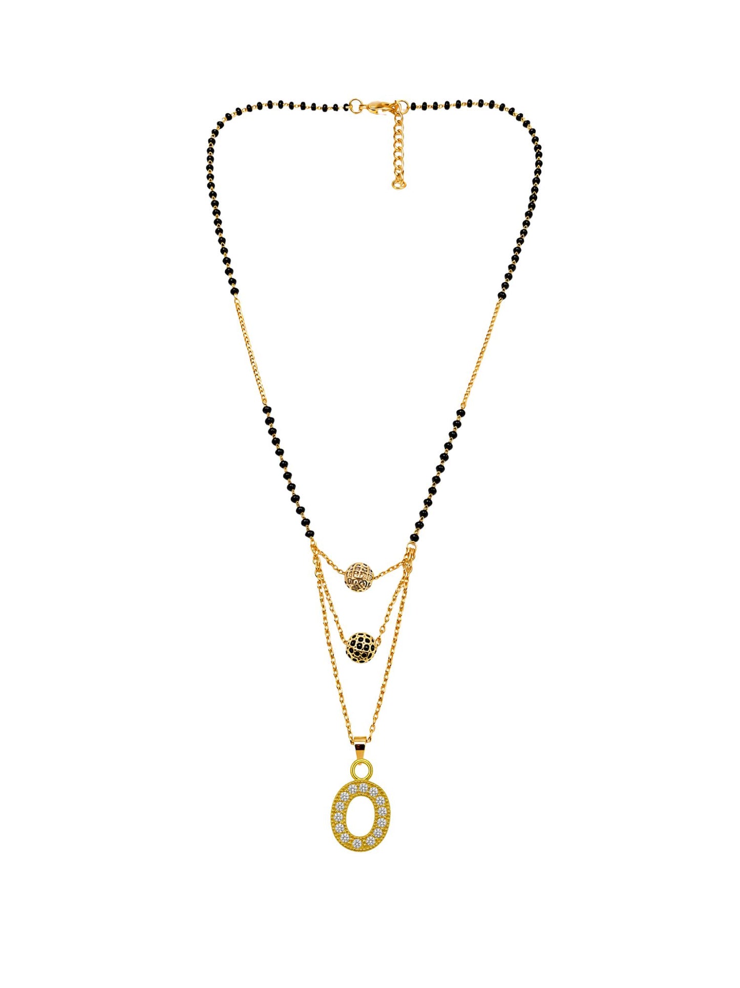 A-Z Letter With Black & White AD Ball Pendant Short Mangalsutra Name Mangalsutra