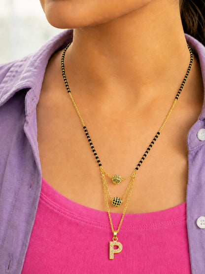 A-Z Letter With Black & White AD Ball Pendant Short Mangalsutra Name Mangalsutra