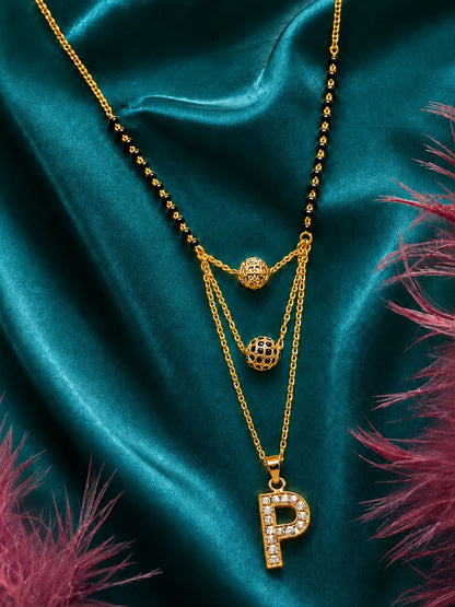 A-Z Letter With Black & White AD Ball Pendant Short Mangalsutra Name Mangalsutra