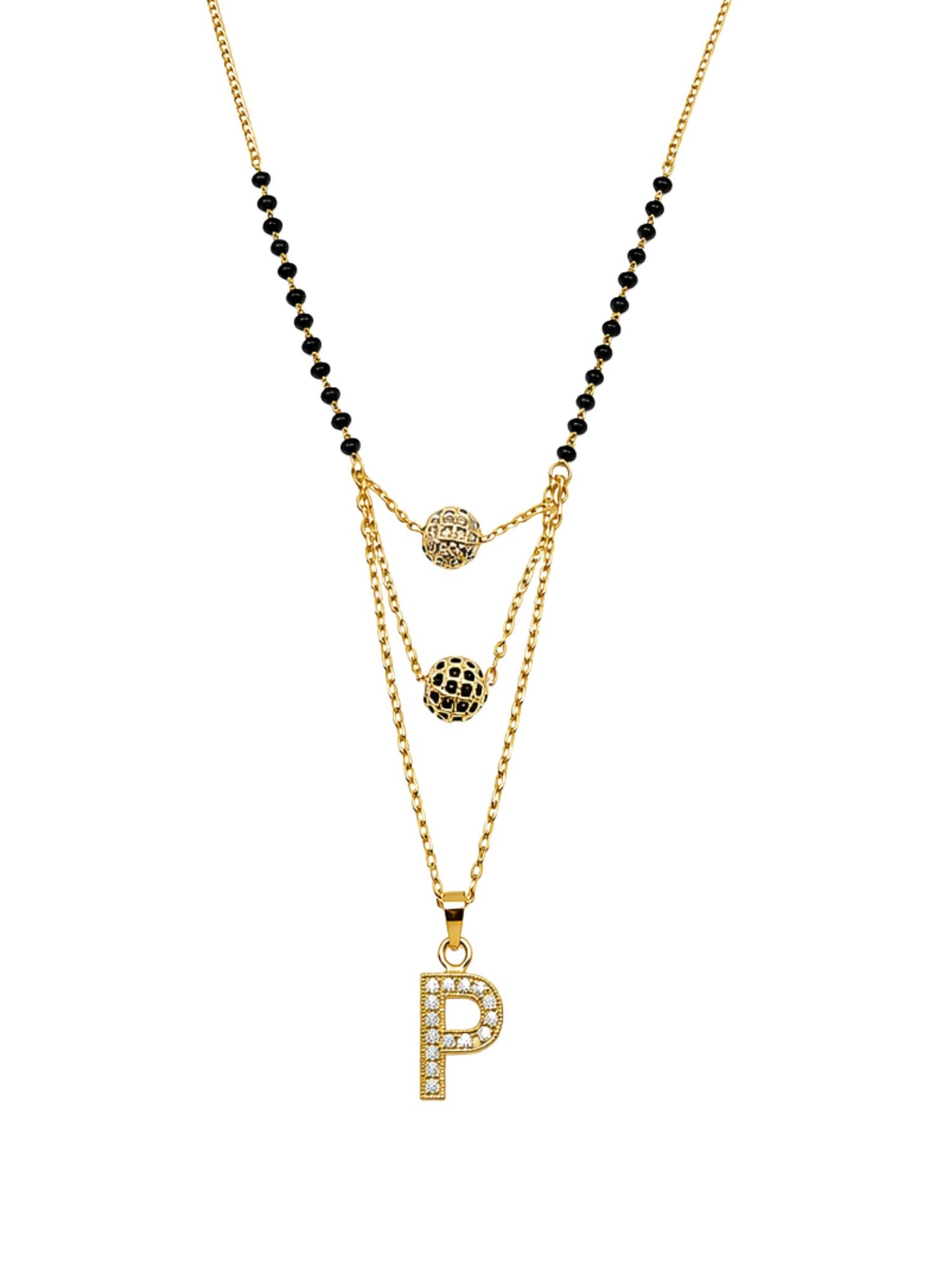 A-Z Letter With Black & White AD Ball Pendant Short Mangalsutra Name Mangalsutra