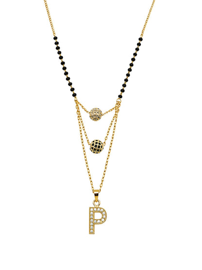 A-Z Letter With Black & White AD Ball Pendant Short Mangalsutra Name Mangalsutra