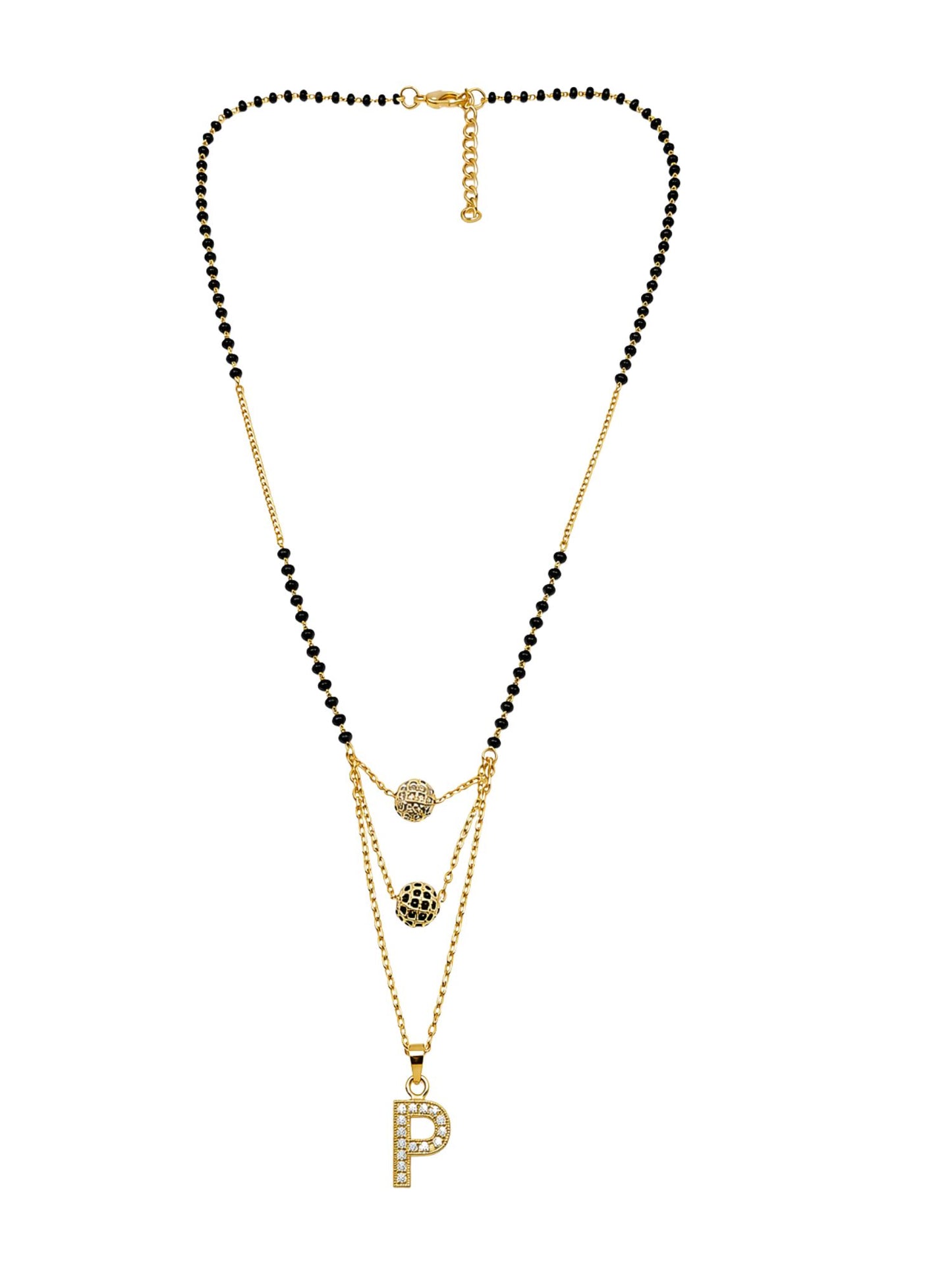 A-Z Letter With Black & White AD Ball Pendant Short Mangalsutra Name Mangalsutra