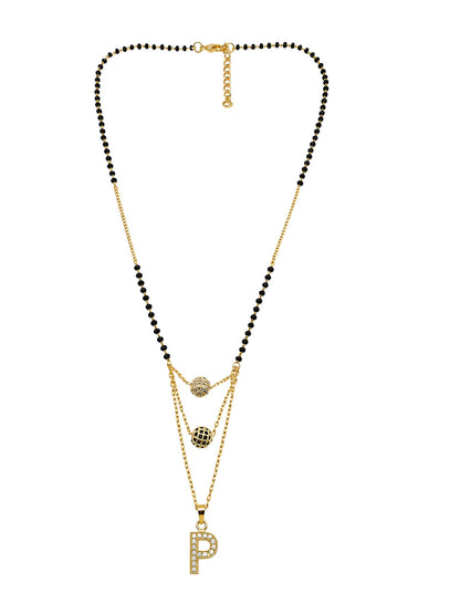 A-Z Letter With Black & White AD Ball Pendant Short Mangalsutra Name Mangalsutra