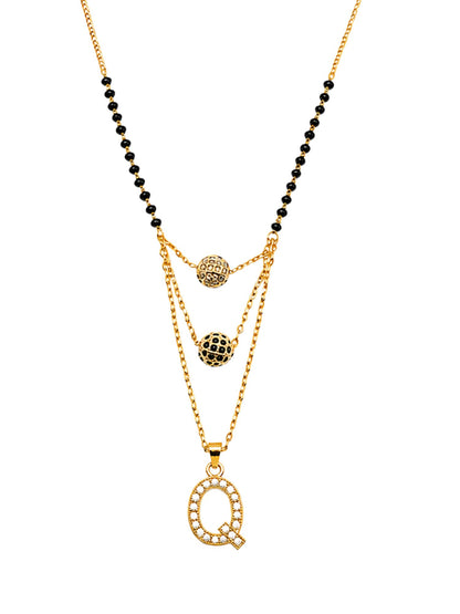 A-Z Letter With Black & White AD Ball Pendant Short Mangalsutra Name Mangalsutra